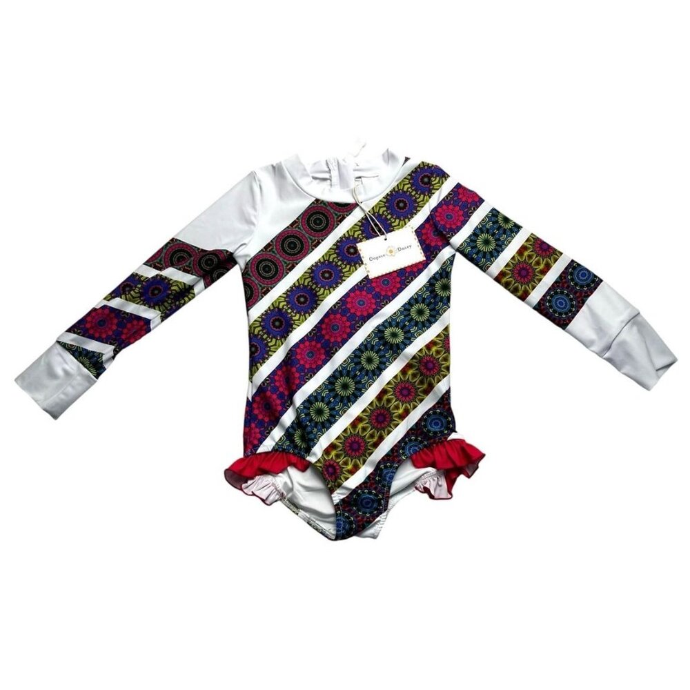 Oopsie Daisy Girls New Zip Rash Mandala Stripe Swim Suit Size 5 Years